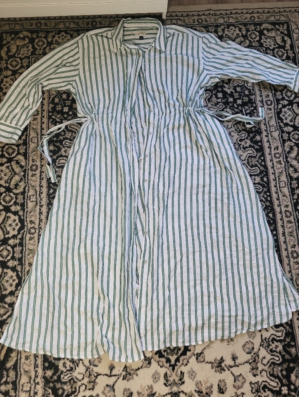 Universal Thread White Dress with Green Stripes